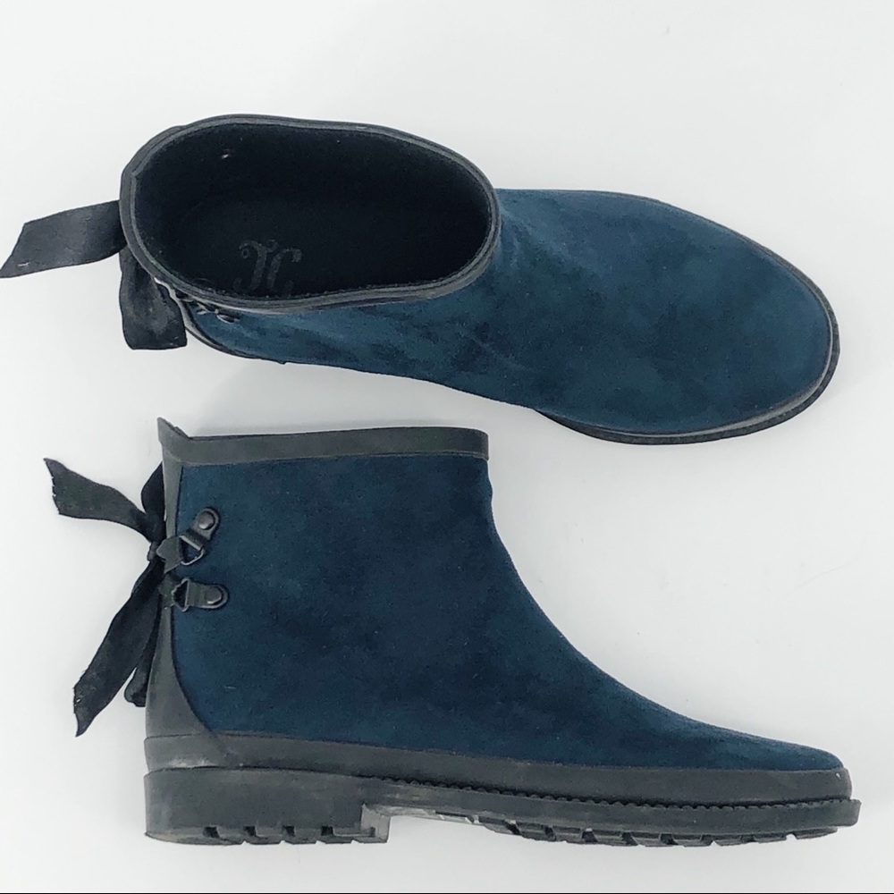 JC Rainboots Teal Microfiber Back Bow Lace Up 9